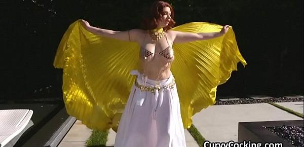  Curvy ginger belly dancer drilled by lucky stud
